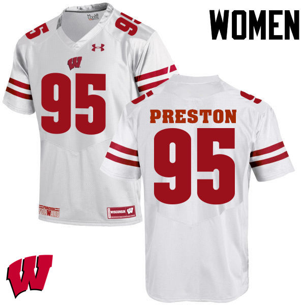 Women Wisconsin Badgers #95 Keldric Preston College Football Jerseys-White - Click Image to Close